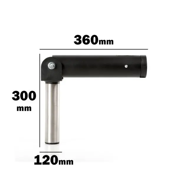 The ATX® Post Landmine is a sleek black and silver metal tool with a cylindrical design like a landmine. Ideal for gym use, it features dimensions of 360mm across the top, 300mm in height, and 120mm at the base.