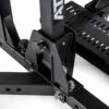 Close-up of a black metal bracket with bolts, part of the ATX® Competition Combo Rack. The bracket has an adjustable knob and is attached to a base with slotted details, showcasing industrial design elements.

.