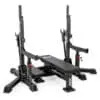 The ATX® Competition Combo Rack is a black adjustable weightlifting bench with dual squat racks, durable construction, safety pins, and customizable settings, featuring the ATX brand logo.