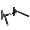 The ATX® Wall Mounted Dip Bars serve as both a chin-up bar and a dip station with comfortable padded grips. It includes two robust black metal plates, each fastened securely with four bolts, showcasing the signature ATX logo on the central support bar.