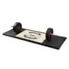 The ATX® Deadlift Platform Barbell Club features a central skull and crossbones design with Barbell Club text, surrounded by black edges, all under a resting barbell loaded with weights.