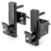 ATX® Roller J-Hooks are black metal barbell holders with adjustable mounts and handles, perfect for weightlifting equipment.