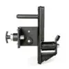 The ATX® Roller J-Hooks are black metal bracket assemblies featuring a lever handle, cylindrical components, and bolts. The structure, with a matte finish for mechanical or industrial use, is set against a plain white background.
