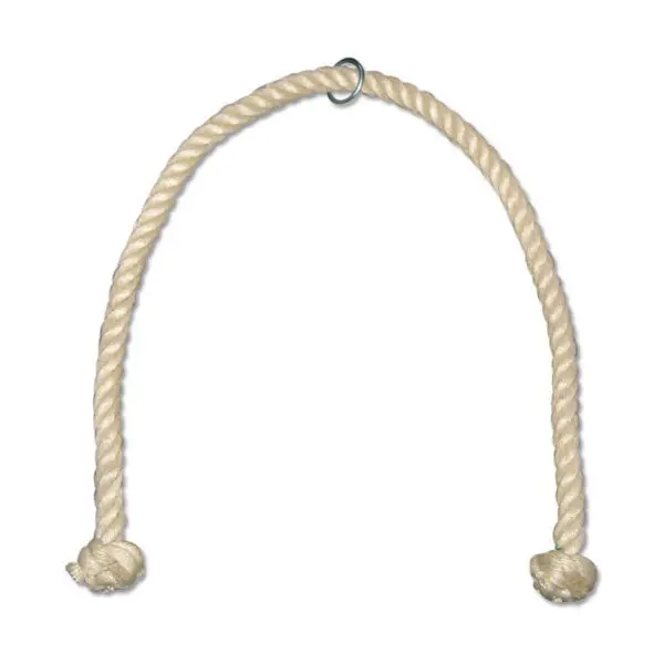 The ATX® V Bar Rotational Blackline features a U-shaped beige rope with knotted ends and a metal ring at the top. The rope, made of coarse natural fibers, is set against a plain white background.