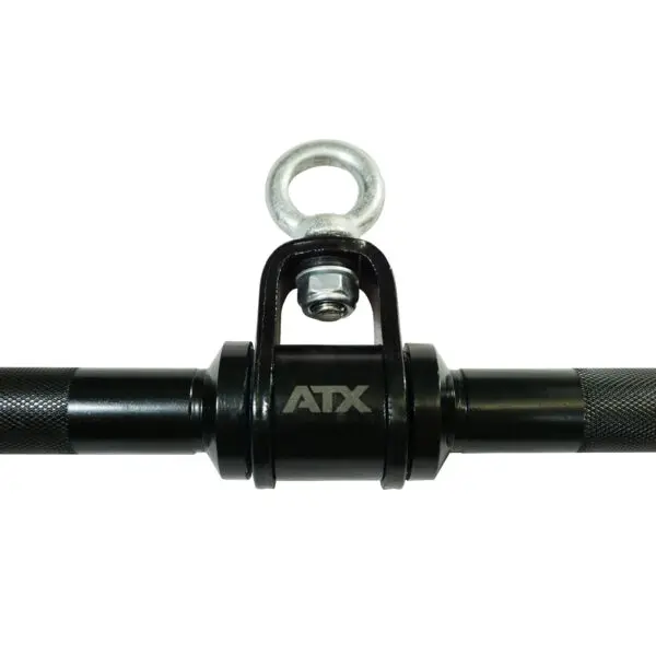 The ATX® Lat Bar Blackline pull-up attachment features a metal eyelet for secure connection and textured grips on each side for better hold.