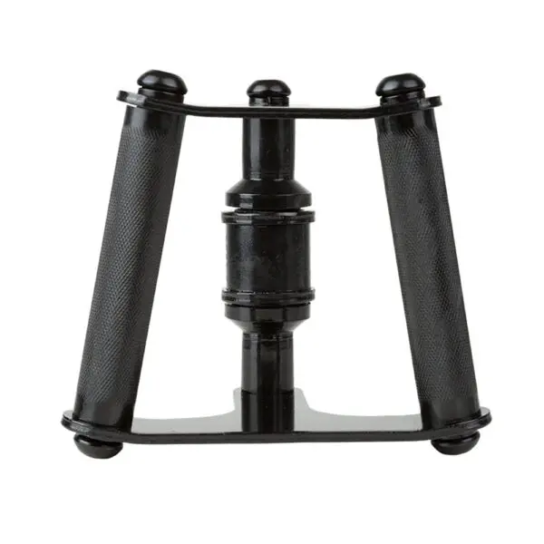The ATX® Lat Bar Blackline handheld grip strengthener has black metal construction with dual textured cylindrical handles and a central resistance spring, designed to boost hand and finger strength through effective squeezing exercises.
