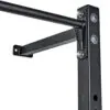 Close-up of a black metal pull-up bar mounted on a steel frame, secured with bolts and screws. Its sturdy design suggests integration with the ATX® Wall Mounted Squat Rack, perfect for fitness or exercise purposes.