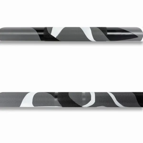 The ATX® Olympic Camo Power Bar features abstract-patterned designs in gray, black, and white on a white background with wavy and geometric shapes for a modern look.