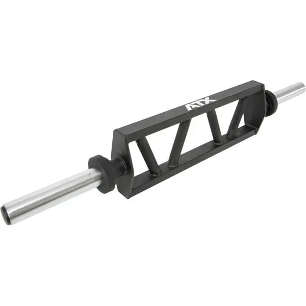 The ATX® Olympic Short Multi Grip Bar features a black rectangular handle with silver cylindrical grips on each end, perfect for strength training exercises. It is pictured against a white background.