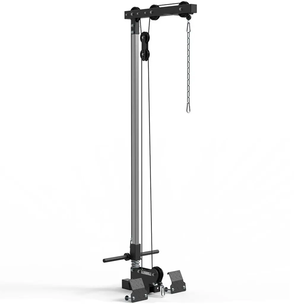 The ATX® Lat Option 520 215cm is a tall, black pulley exercise machine featuring a robust frame with a top chain and lower handlebar for resistance training, set against a plain white background.