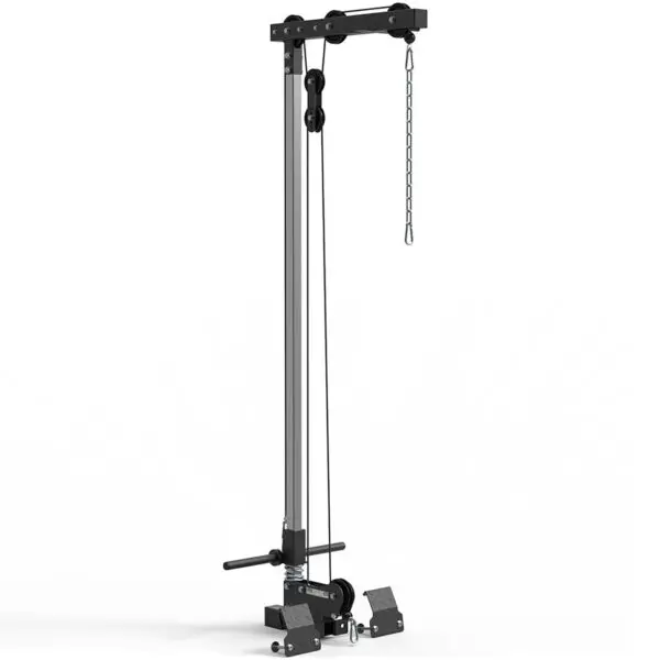The ATX® Lat Option 520 215cm is a tall, black pulley exercise machine featuring a robust frame with a top chain and lower handlebar for resistance training, set against a plain white background.