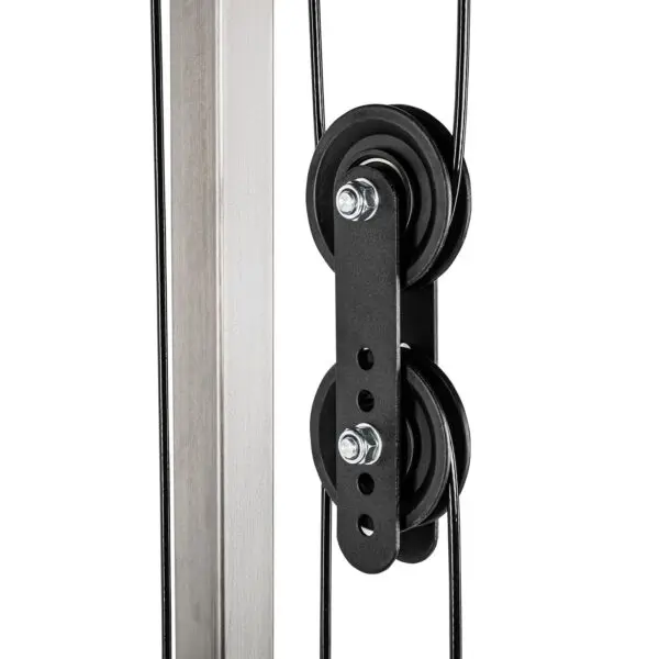 The ATX® Lat Option 520 215cm features a black metal pulley system on a vertical frame. It has multiple wheels with cables for lifting or tensioning, set against a plain white background.