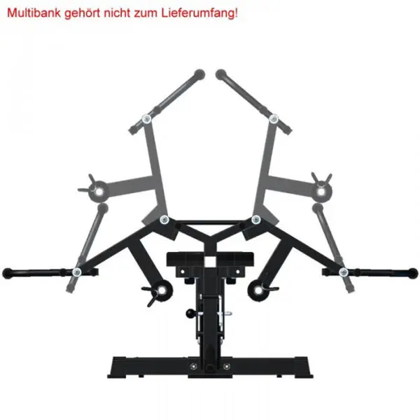 Illustration of the ATX® Ab Crunch Attachment with multiple adjustable arms. The German text Multibank gehört nicht zum Lieferumfang! indicates that the bench is not included.