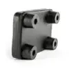 The ATX® Pec Fly Attachment is a black, rectangular leather pad featuring four cylindrical rubber legs at the corners on one edge. It has a smooth texture and is designed to provide support or protection.