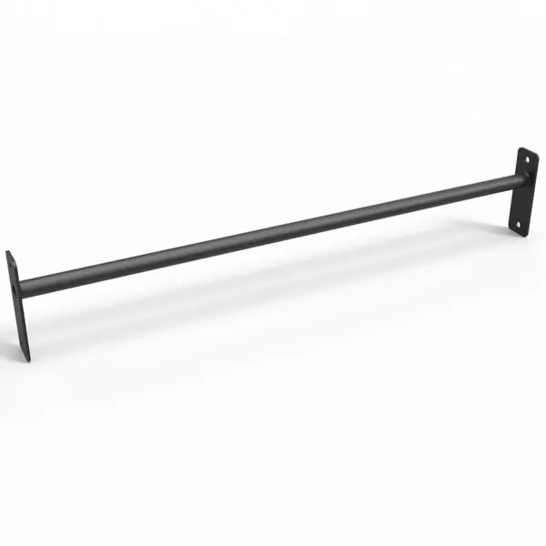 The ATX® 750 Single Chin Up is a black metal rod with flat rectangular mounting plates on both ends for wall attachment. It is cylindrical and extends horizontally against a white background.