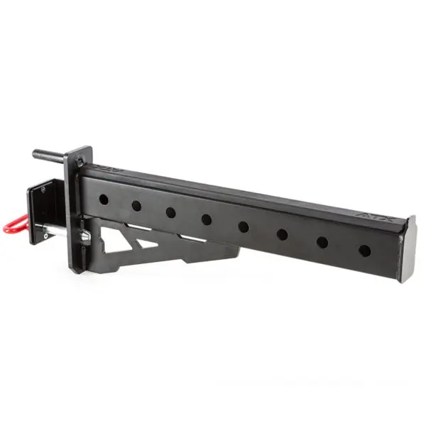 A set of black, heavy-duty ATX® Spotter Arms made from sturdy metal for support and utility purposes. These adjustable arms feature multiple holes and a locking pin, shown against a plain white background.