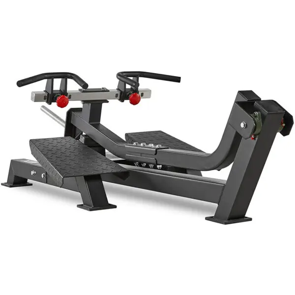 A sleek black rowing machine featuring foot platforms and handlebars, perfect for indoor use. This ATX model boasts a sturdy steel frame with adjustable resistance settings, making it an ideal t bar row machine for your home gym.