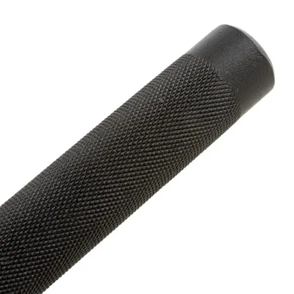 The ATX® Single Arm Row Barbell Handle features a textured black rod with a crosshatched pattern for improved grip, complemented by a seamless, rounded tip.