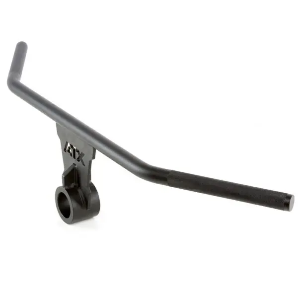 The Power Maxx 4ft Olympic Barbell Black ATX Wide Grip T Bar Row Handle attachment features two textured grip handles and a robust construction for landmine exercises.