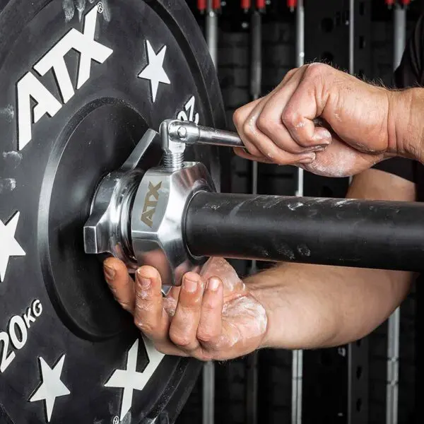 ATX-V-50-600 IPF Barbell Collars being locked