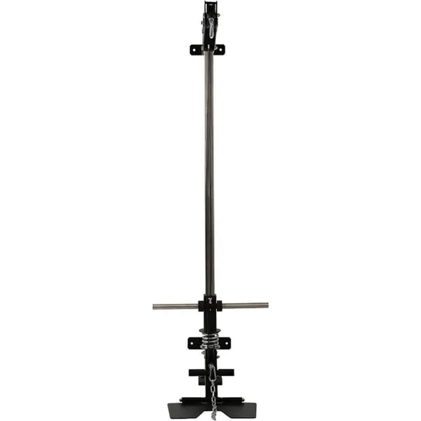 Image of an ATX® Wall Mounted Lat Pulldown showcasing a straight metal pole with black brackets. The setup features a T-shaped handle in the center, similar to a chin-up bar, with a chain hanging from the bottom.