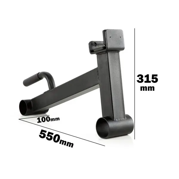 Black metal wall mount bracket with arm, measuring 550mm in length, 100mm in width, and 315mm in height. The base has a round tube design for wall anchoring.