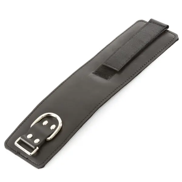 A PU leather Cable Machine Ankle Cuff with a silver buckle and Velcro fastening is displayed against a white background.