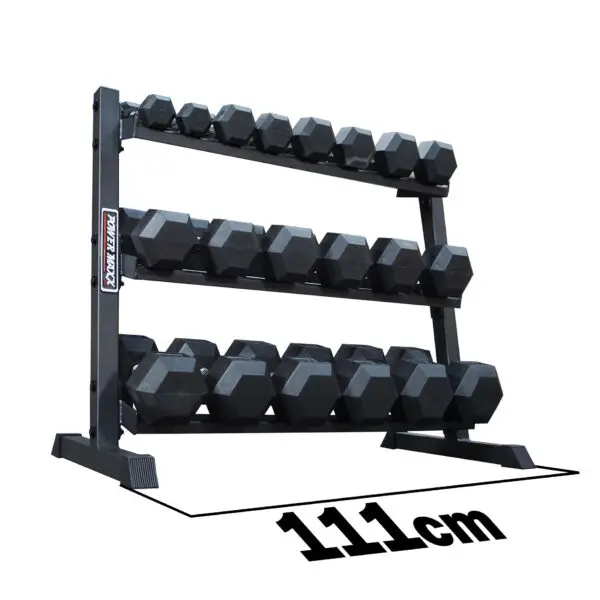 Power Maxx 2.5 kg - 25 kg Rubber Hex 10 Pair Dumbbell Set with Compact 3 Tier Rack