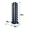 The Power Maxx Vertical Dumbbell Rack, measuring 130 cm tall and 48 cm in both width and depth, is a sleek black organizer for 10 pairs of weights, featuring multiple slots to efficiently organize your gym space.