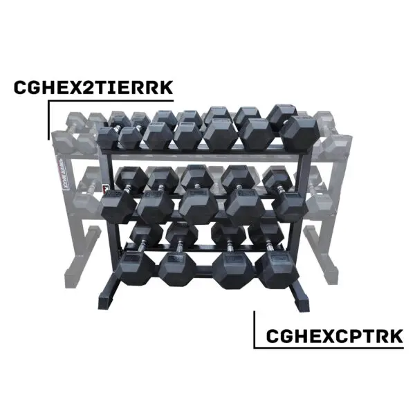 Power Maxx 2.5 kg - 25 kg Rubber Hex 10 Pair Dumbbell Set with Compact 3 Tier Rack - Image 4
