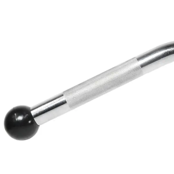 Close-up of the Lat Pulldown Bar with a textured grip and black round knob at the end. The bar is slightly curved, suggesting its part of a mechanical device or tool. Background is white.