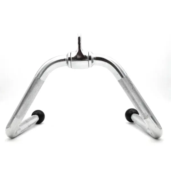 The Multi Purpose Exercise Bar, chrome-plated with rubber end caps, features a knurled grip and a central swivel attachment. It is photographed against a white background.