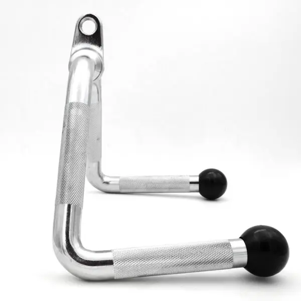 The Multi Purpose Exercise Bar is a metal tubular structure with two arms, each ending in a rounded black rubber tip. It features a textured grip and one arm has a looped top. The device sits on a white surface.