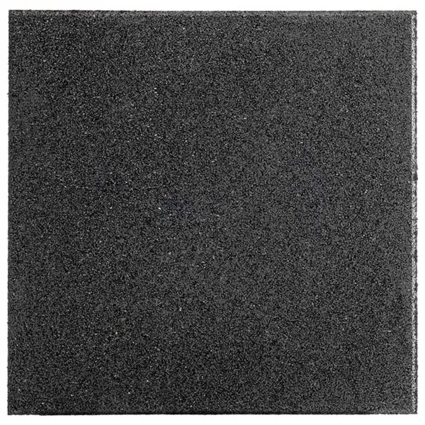 GymFloor® RTS 50x50@20mm is a square sheet of dark gray, coarse, textured material designed for smoothing rough surfaces or edges in woodworking, metalworking, and various crafting applications.