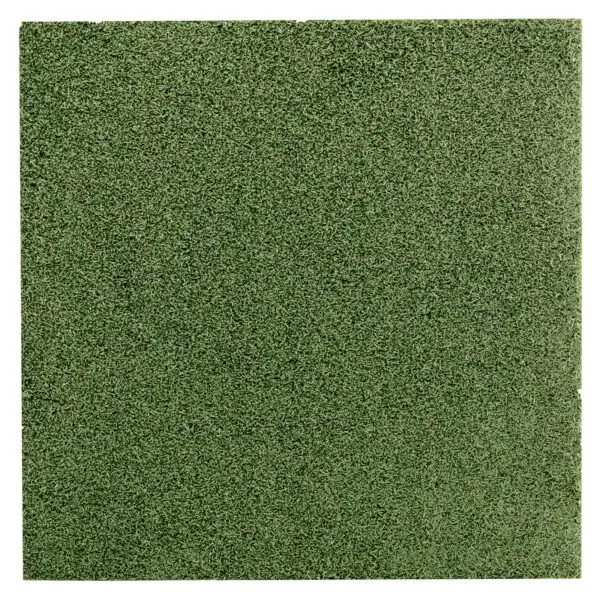 A close-up of GymFloor® RTS Turf 50x50@20mm highlights its fibrous, textured green surface, with a uniform color and turf-like appearance.