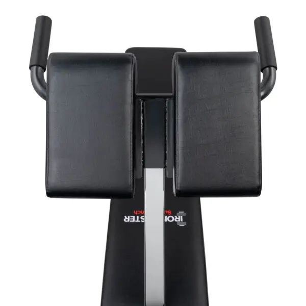 The Ironmaster Hyper Core Attachment is viewed from above, showcasing two large black padded supports and handles on each side.