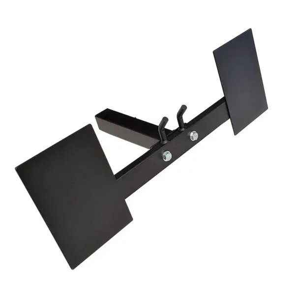 The Ironmaster Low Row Foot Plate features a metal hitch-mounted mud flaps guard with a rectangular frame and dual large square mud flaps, designed to shield vehicles from road debris and dirt.