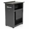 The Ironmaster Quick Lock Dumbbell Stand in black features a sleek, minimalist design with two sturdy metal shelves to complement your Ironmaster adjustable dumbbells, displaying the brand logo prominently on the upper left corner.