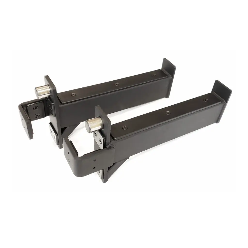 Side-by-side on a white background, two black Ironmaster IM2000 Spotter Arms feature rectangular arms and silver adjustment knobs with a clamp mechanism at one end for secure attachment.