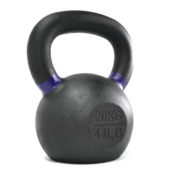 The 20kg Kettlebell, featuring a purple-striped handle and black body, is set against a white background.