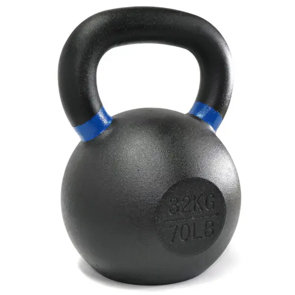 A 32kg Kettlebell, colored black with a blue stripe near the handle, is placed against a white background.