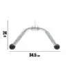 The Wide Press Down Bar is a V-shaped chrome handle for fitness machines, featuring black rubber ends. It measures 24 cm in height and 34.5 cm in width.