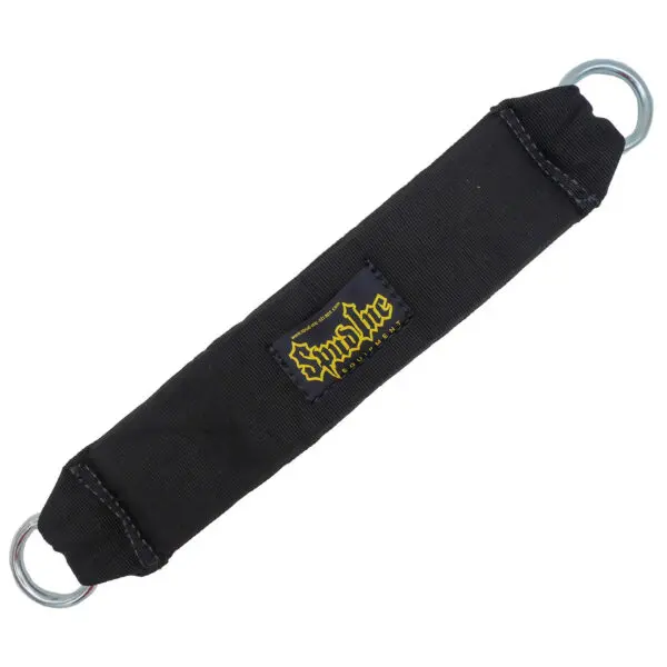 The Spud Inc Heavy Duty Ankle Cuff is a black padded handle with metal rings at both ends, resembling an ankle cuff. It features a yellow Sundaze logo patch in the center.