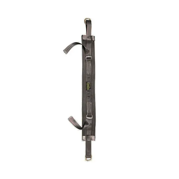 The Spud Inc Adjustable Belt Squat Belt is shown flat against a white background. It features a gray padded shoulder strap with adjustable buckles on each end, and has additional small loops for attachments.
