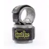 The Spud Choker Wrist Wraps are black and gray lifting straps featuring yellow Spud Inc branding. Coiled with velcro and secured with metal loops, theyre designed for strength training and weightlifting support.