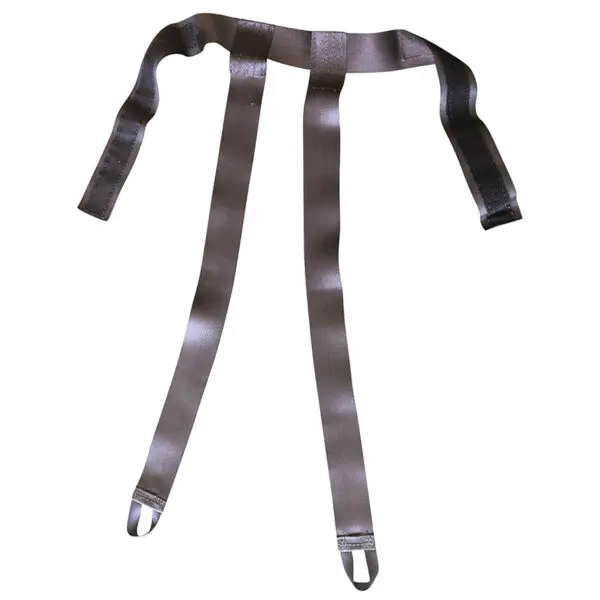 The Spud Inc Dr Squat Strap is a brown satin jockstrap with four straps, featuring adjustable loops at each straps bottom.