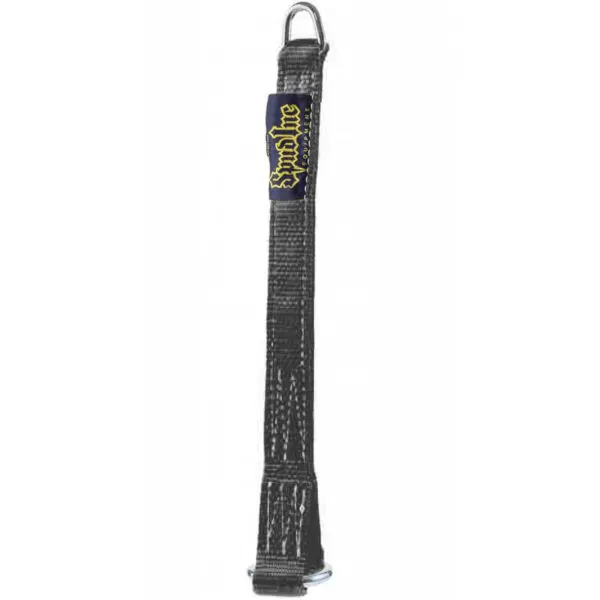 A black Spud Strap Loading Pin 18 made of nylon has a metal D-ring at the top, silver clip at the bottom, and a yellow Krypto logo on a black patch near the top.