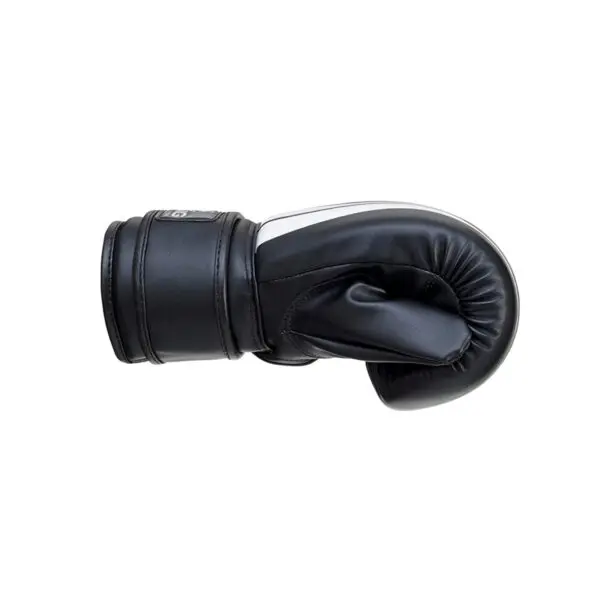 The Sting Airweave Cotton Glove Midi Inner, in black with a glossy finish and thick wrist strap, rests on its side against a plain white background.