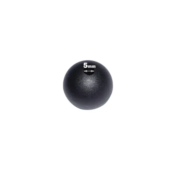 A black Gym Cable Ball 25mm is centered against a white background, labeled with a 5mm diameter.