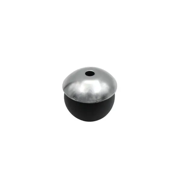 The Gym Cable Ball Shield is a spherical object with a black bottom and metallic silver top featuring a small central hole, presented on a white background.